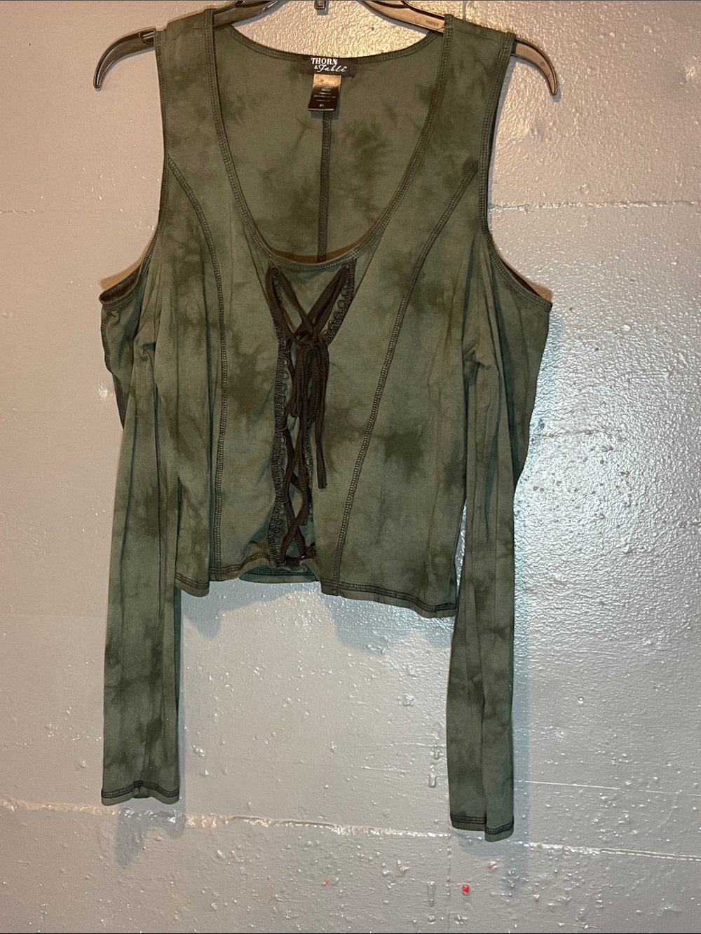 Olive Lace-Up Long Sleeve Crop Top